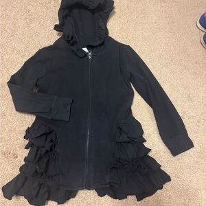 Black Ruffled Zip-Up Hoodie